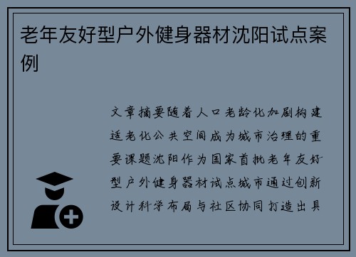 老年友好型户外健身器材沈阳试点案例