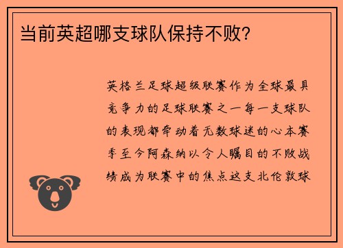 当前英超哪支球队保持不败？